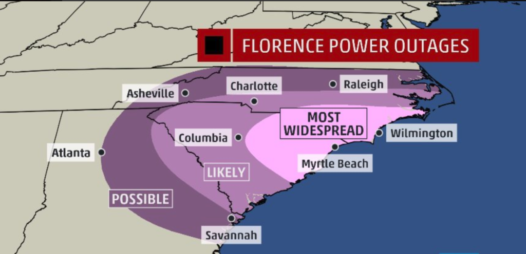 hurricane florence power outage map
