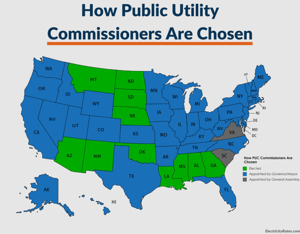 Graphic: State map of how Public Utility Commissioners are chosen