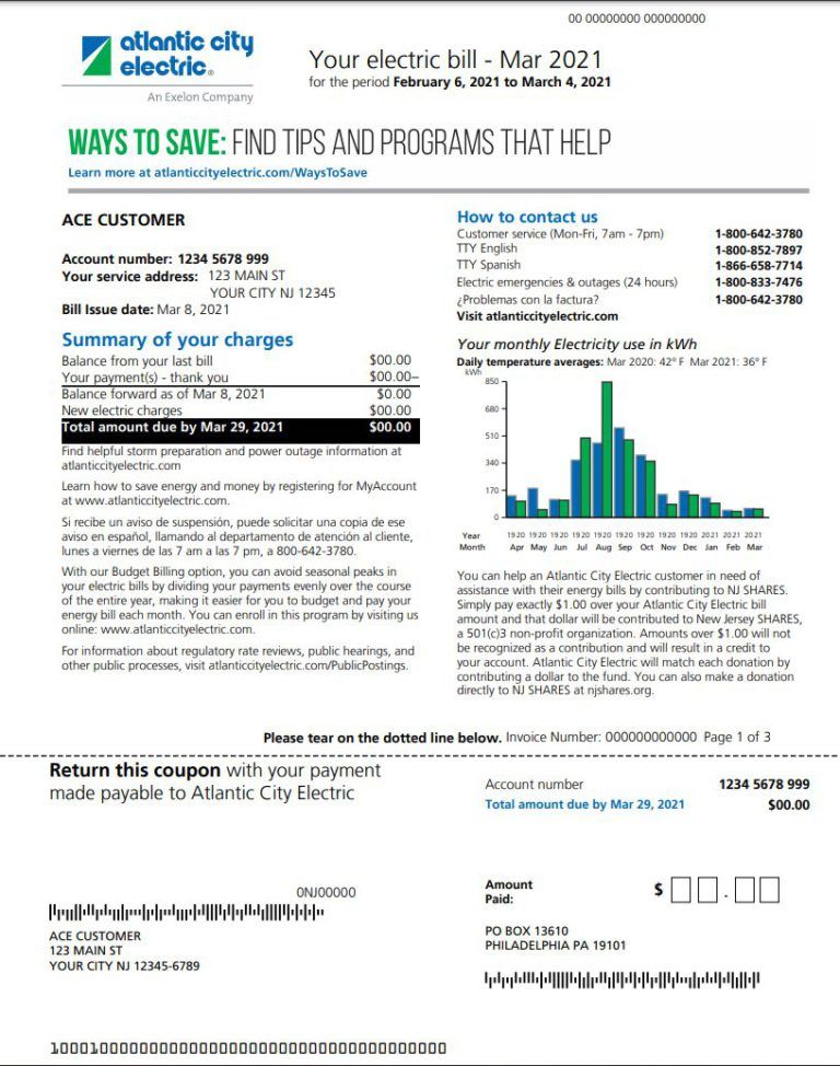 Atlantic City Electric Bill Information