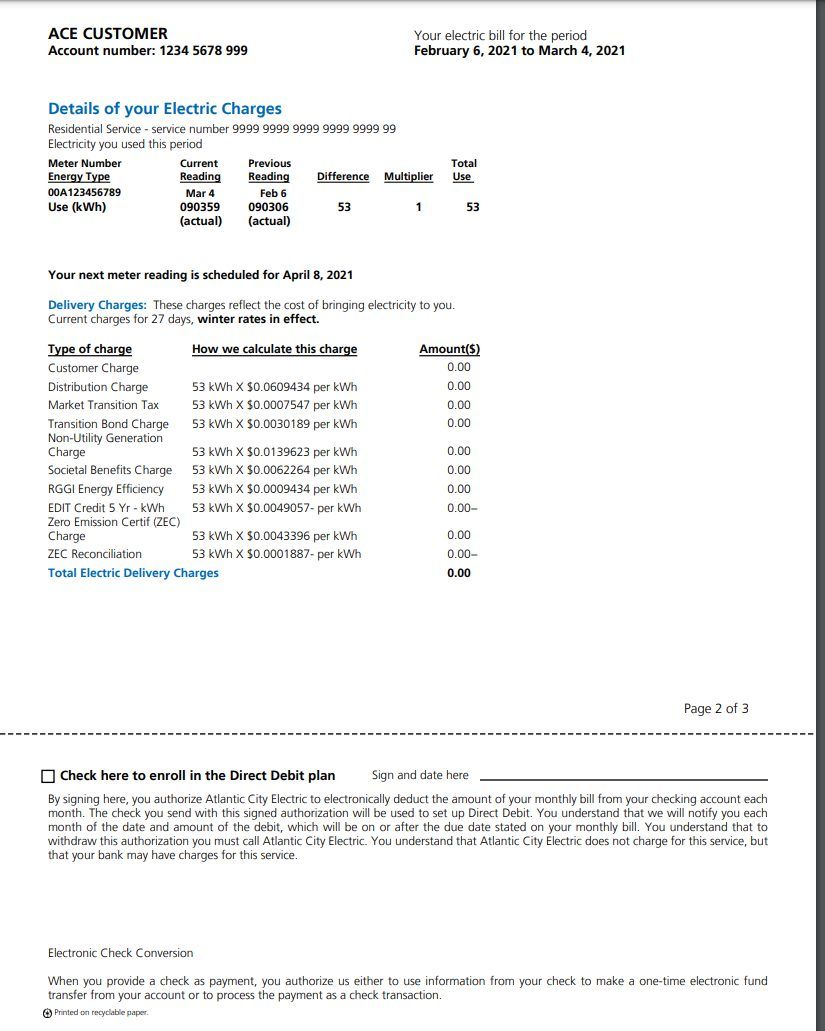 Atlantic City Electric electric bill page 2