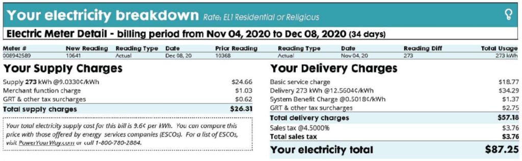 image of bill details section