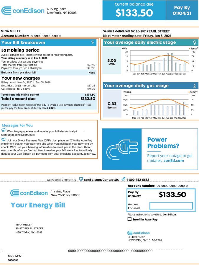 New York Utility Bill Template