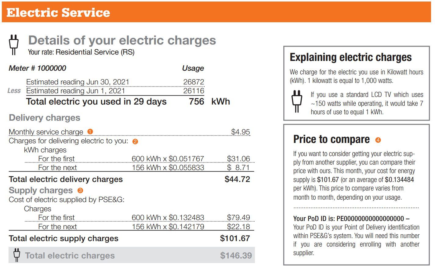 Image shows important information on PSEG electric bill