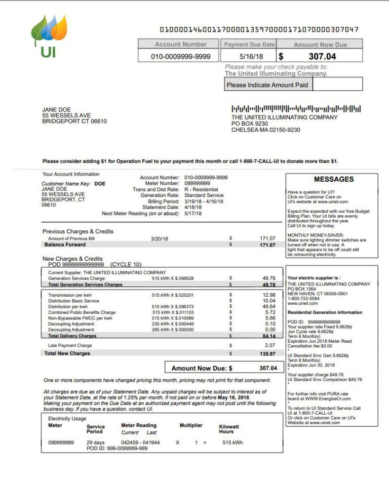 Reading Your United Illuminating (UI) Bill | ElectricityRates.com