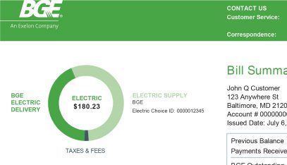image of supply vs delivery section of BGE electric bill