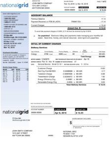 First page of National Grid MA electric bill