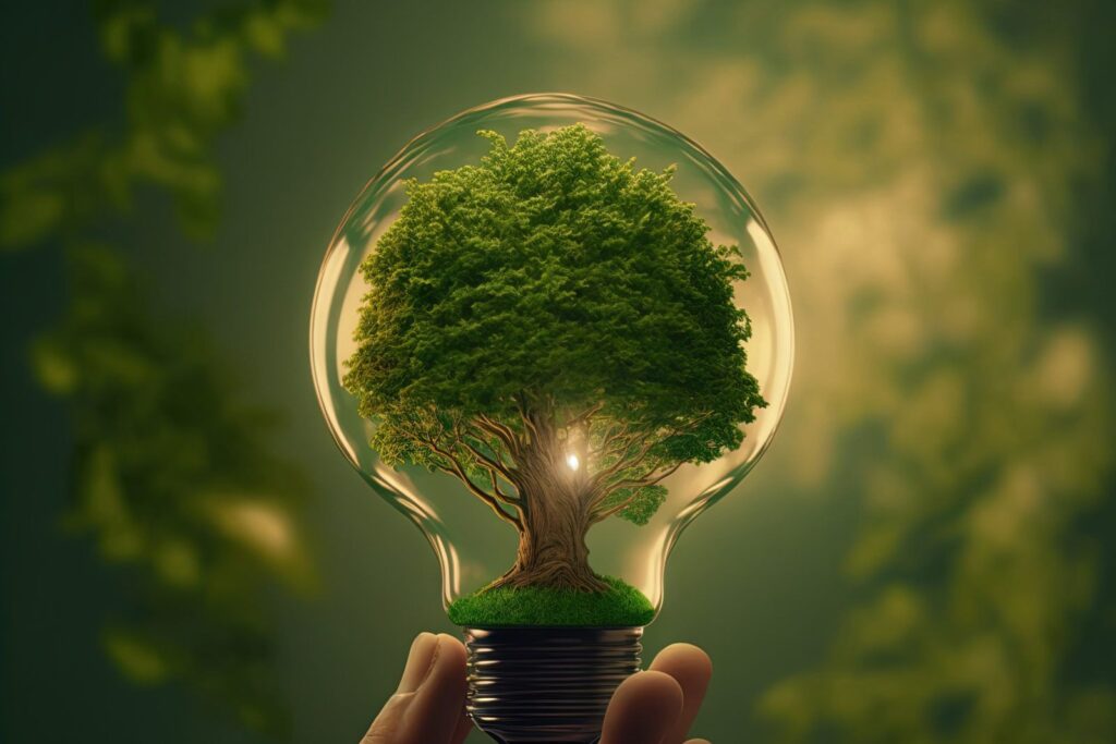 Energy efficiency day is symbolized by a green tree inside a light bulb