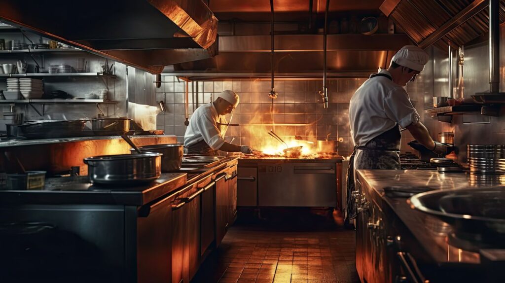 How much energy does my restaurant use? Photo of chefs in busy kitchen restaurant.