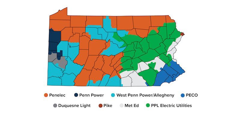 Map of Pennsylvania utility providers by county