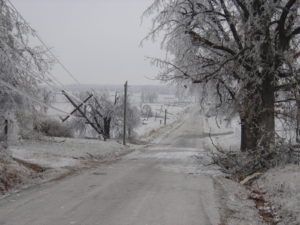Why does Texas suffer from so many power outages? Photo of downed power lines after an ice storm.
