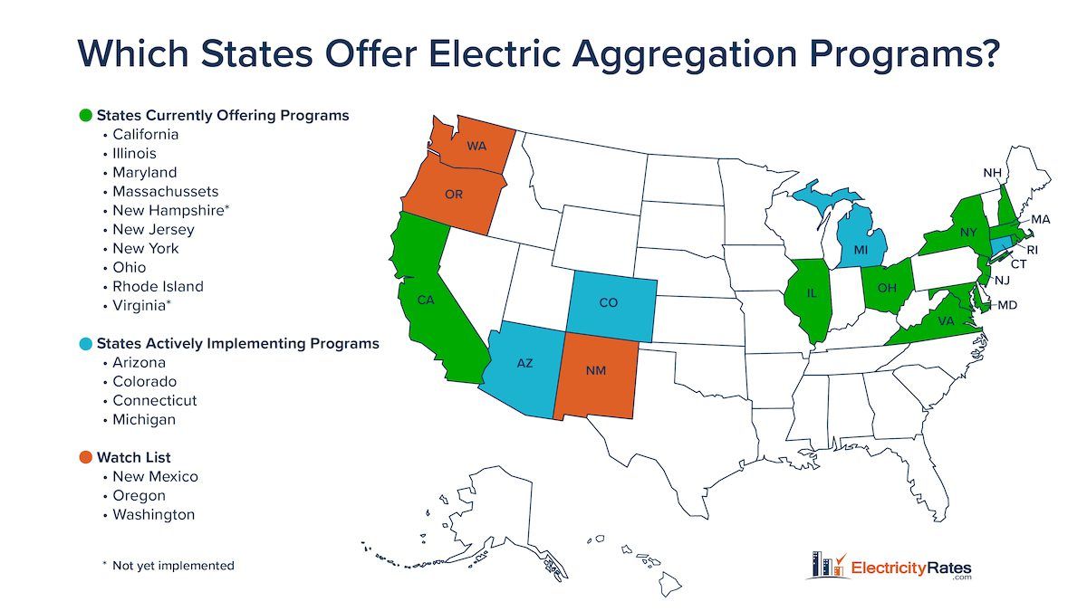 A map showing what states offer electric aggregation programs.