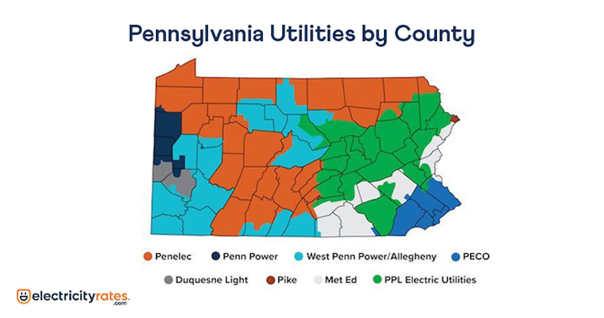Map showing utilities by county in Pennsylvania