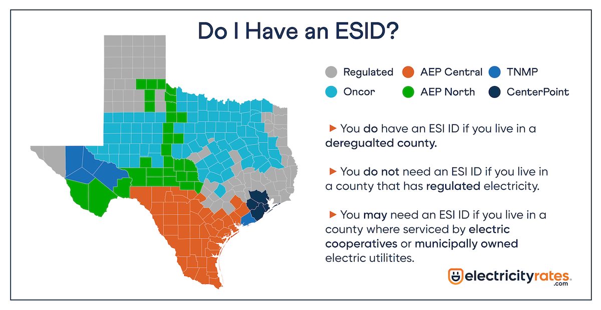 Map of Texas showing by county utilities that are deregulated.