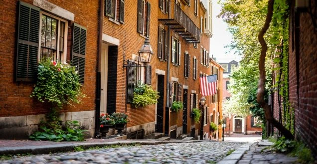 Effective February an Eversource rate increase will take effect in Massachusetts. Photo of an old street in Boston, MA.