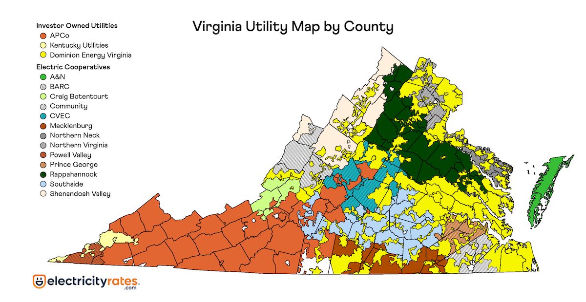 Virginia utility map by county